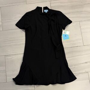 CeCe Bow Mock Neck Short Sleeve Flounce Hem A-Line Dress